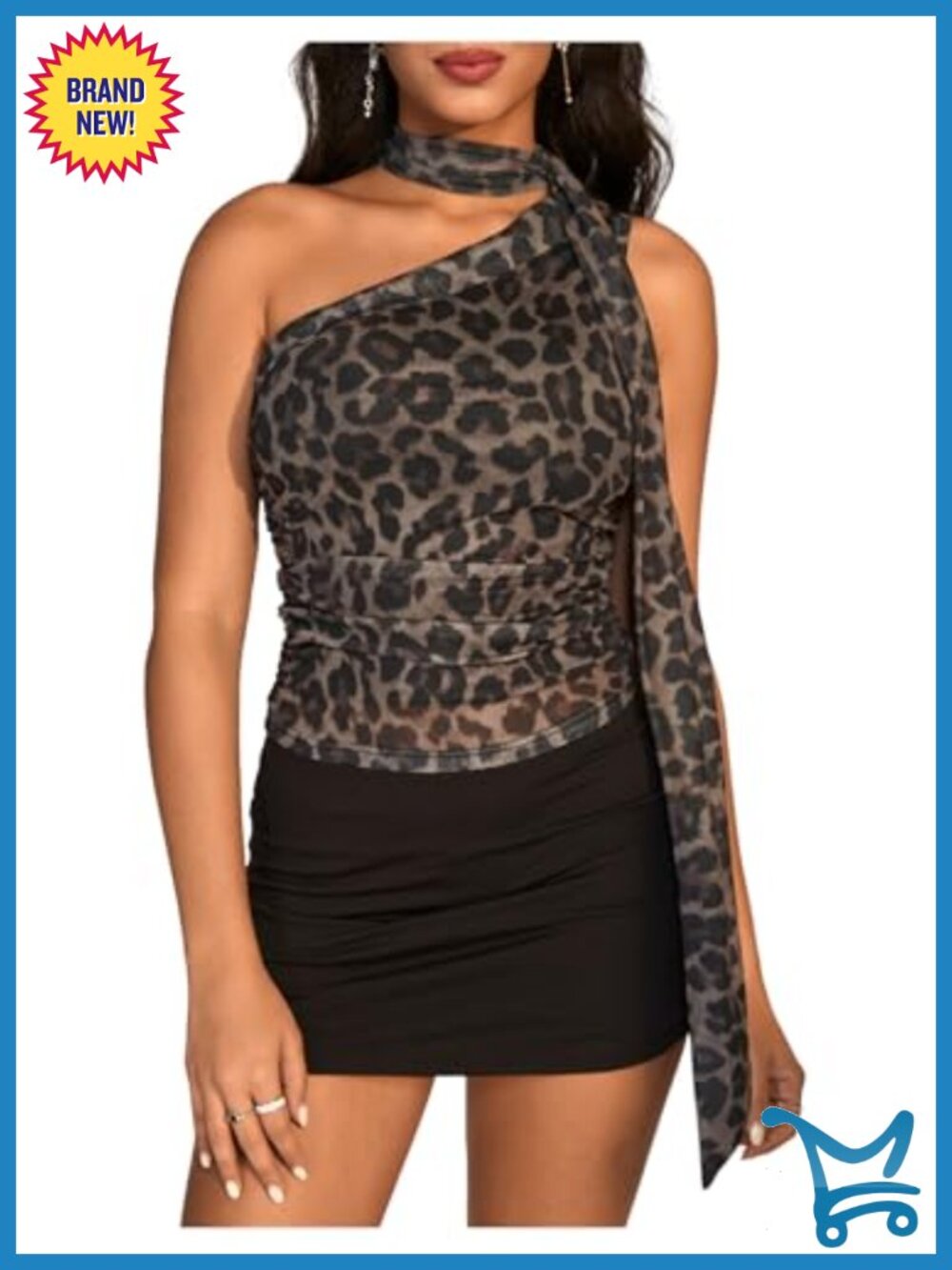 RoseSeek Y2K Leopard Polka Dot Halter Asymmetrical Crop Top